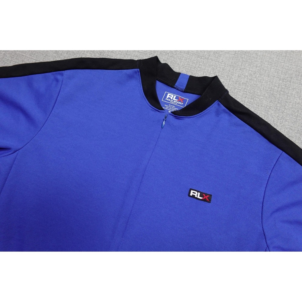 RLX Polo Sport Cycling Jersey Mens Medium Blue Half Zip Back Pockets Reflective